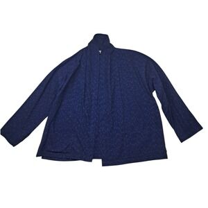 Eileen Fisher Cardigan Jacket Women's XL Blue Organic Cotton Dash Open Lagenlook